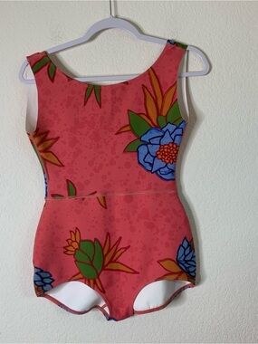 Seea Womens neoprene lido one piece off red floral swimsuit